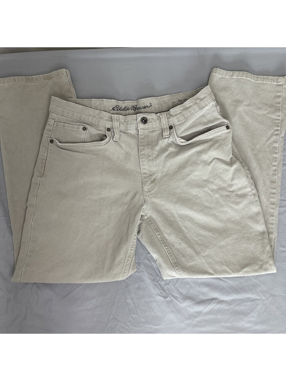 Eddie Bauer Grey Cotton Denim Five Pocket Straight Cut Jeans Men, 32X 30